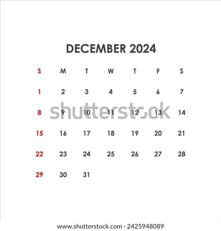 Calendar for December 2024. The week starts on Sunday