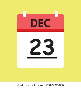 Calendar - December 23 icon illustration isolated vector sign symbol flat design red and white
