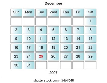 calendar of December 25