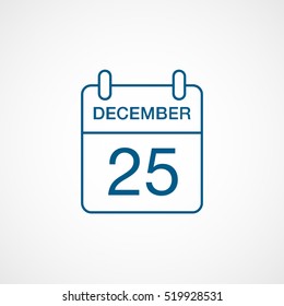 Calendar December 25 Blue Line Icon On White Background