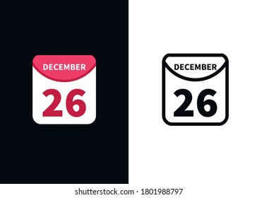 Calendar - December 26 icon illustration isolated vector sign symbol
