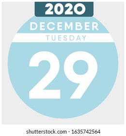 Calendar, December 29th, 2020. Blue color