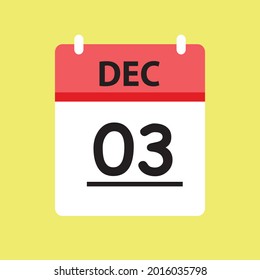Calendar - December 3 icon illustration isolated vector sign symbol flat design red and white