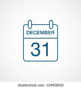 Calendar December 31 Blue Line Icon On White Background