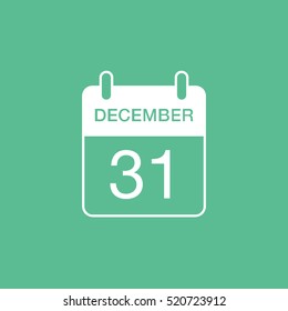 Calendar December 31 Flat Icon On Green Background