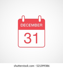 Calendar December 31 Red Flat Icon On White Background