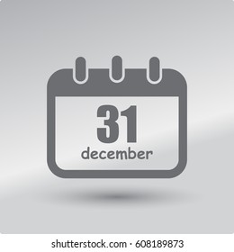 Calendar December 31 Red Flat Icon On color Background