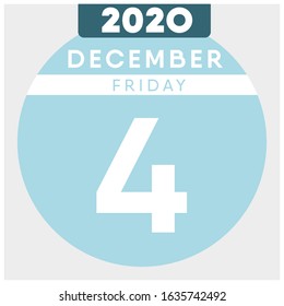 Calendar, December 4th, 2020. Blue color