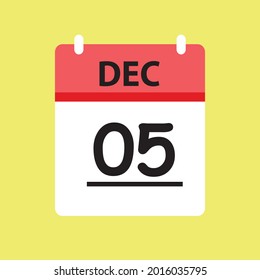 Calendar - December 5 icon illustration isolated vector sign symbol flat design red and white