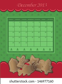 Calendar December Christmas 2013 gingerbread green red vector