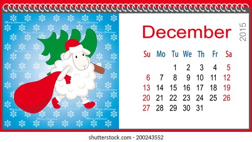 Calendar for December and lamb dressed as Santa