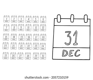 calendar December month hand drawn set in doodle style. set of elements. vector, scandinavian, monochrome. advent, christmas, holiday, spiral