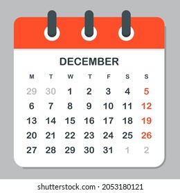 Calendar for December office supplies schedule of the day diary Monday through Sunday schedule for the month