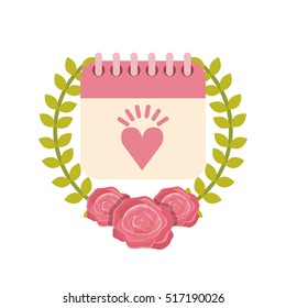 calendar with decorative flowers wreath over white background. save the date design. vector illustration