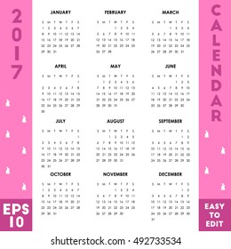 Calendar default new year 2017 template for graphic resource, colorful design illustration, easy to use and edit, EPS 10.