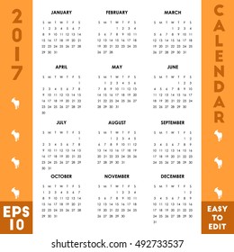 Calendar default new year 2017 template for graphic resource, colorful design illustration, easy to use and edit, EPS 10.