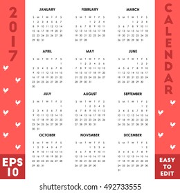 Calendar default new year 2017 template for graphic resource, colorful design illustration, easy to use and edit, EPS 10.