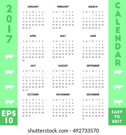 Calendar default new year 2017 template for graphic resource, colorful design illustration, easy to use and edit, EPS 10.
