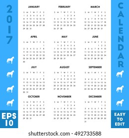 Calendar default new year 2017 template for graphic resource, colorful design illustration, easy to use and edit, EPS 10.