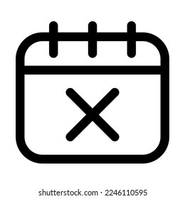 Calendar delete icon line isolated on white background. Black flat thin icon on modern outline style. Linear symbol and editable stroke. Simple and pixel perfect stroke vector illustration