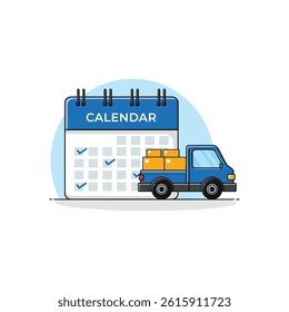 Calendar with Delivery Truck Vector Illustration. Delivery Date Concept Design
