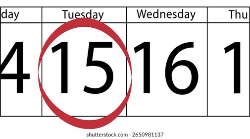 Calendar design with the 15th marked with a red circle, ideal for an important date on the 15th.