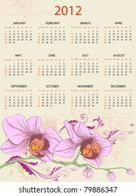 calendar design for 2012 with floral ornament and orchids