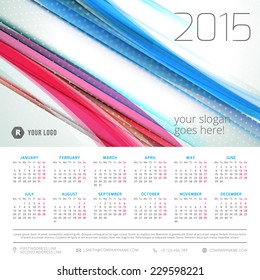 Calendar design 2015 vector template week starts sunday all month 