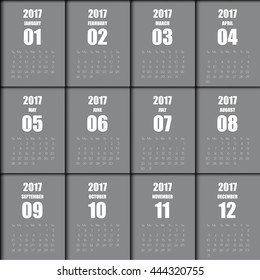 Calendar Design for 2017 Minimal Simple Vector Template. Starts Monday.
