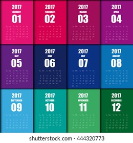 Calendar Design for 2017 Minimal Simple Vector Template. Starts Monday.