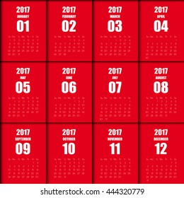 Calendar Design for 2017 Minimal Simple Vector Template. Starts Monday.