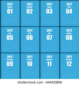 Calendar Design for 2017 Minimal Simple Vector Template. Starts Monday.