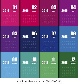Calendar Design for 2018 Minimal Simple Vector Template. Starts Monday.