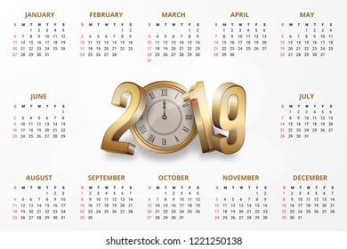 Calendar design for 2019