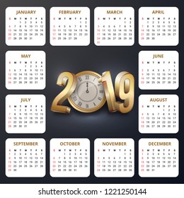 Calendar design for 2019