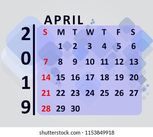 Calendar Design 2019 April