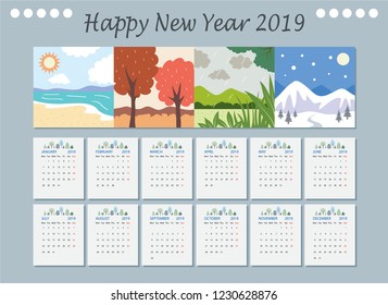 Calendar design of the 2019 season with a simple and natural layout.