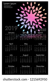 Calendar design for 2019. Simple , black background, Set of 12 calendar pages vector design print template