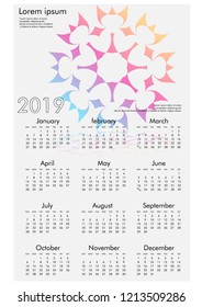 Calendar design for 2019. Simple , white background, Set of 12 calendar pages vector design print template