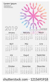 Calendar design for 2019. Simple , white background, Set of 12 calendar pages vector design print template