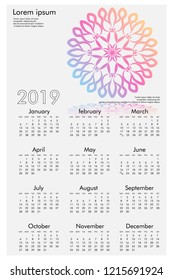Calendar design for 2019. Simple , white background, Set of 12 calendar pages vector design print template