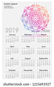 Calendar design for 2019. Simple , white background, Set of 12 calendar pages vector design print template