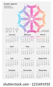 Calendar design for 2019. Simple , white background, Set of 12 calendar pages vector design print template