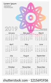 Calendar design for 2019. Simple , white background, Set of 12 calendar pages vector design print template
