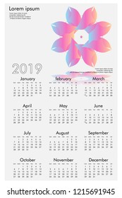 Calendar design for 2019. Simple , white background, Set of 12 calendar pages vector design print template