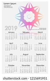 Calendar design for 2019. Simple , white background, Set of 12 calendar pages vector design print template
