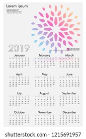 Calendar design for 2019. Simple , white background, Set of 12 calendar pages vector design print template