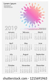 Calendar design for 2019. Simple , white background, Set of 12 calendar pages vector design print template