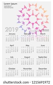 Calendar design for 2019. Simple , white background, Set of 12 calendar pages vector design print template