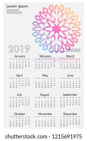 Calendar design for 2019. Simple , white background, Set of 12 calendar pages vector design print template